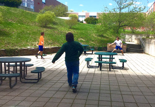 River Valley Technical Center Students outside the atrium taking a break